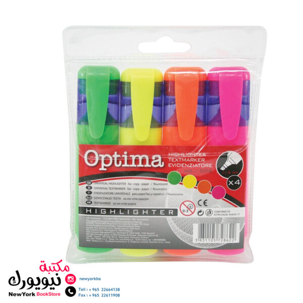 طقم أقلام فسفوري Optima 4X1